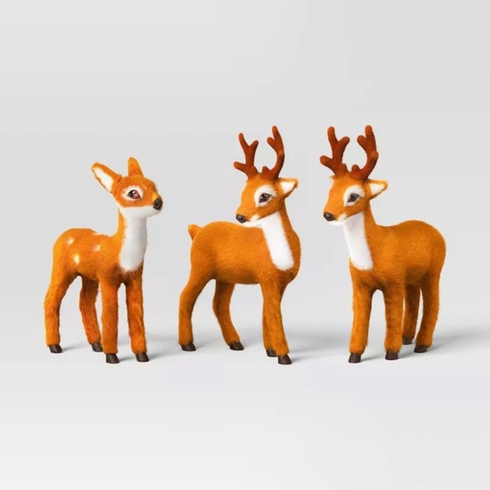 3ct Faux Fur Deer Set Decorative Christmas Figurines Brown nwt